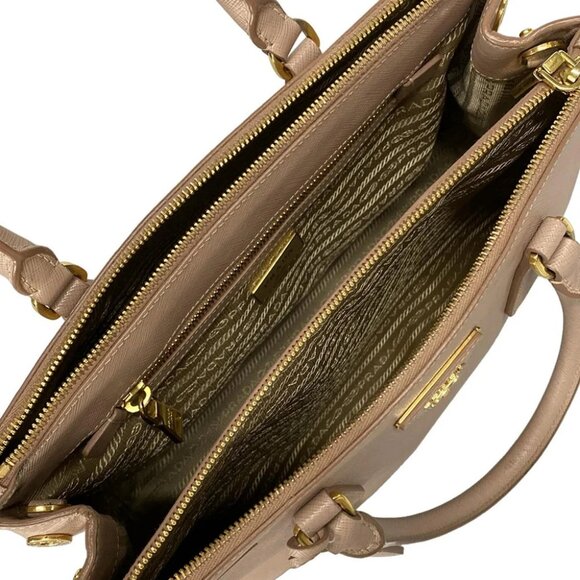 Auth PRADA Galleria Small Bag Pink Beige Saffiano Leather Tote Bag - Picture 12 of 14